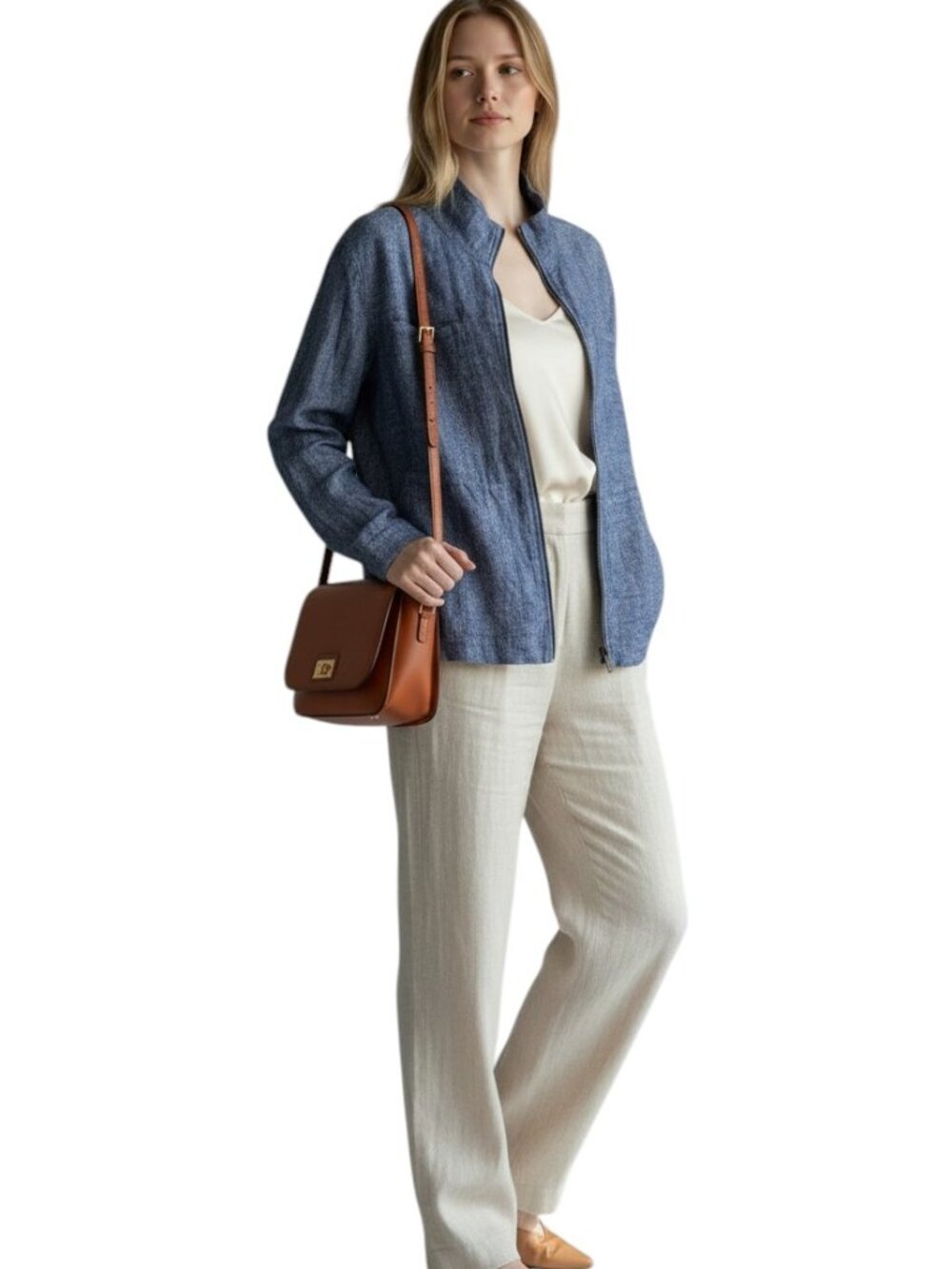 Old Navy Linen Blend Utility Jacket Full Zip Chambray Blue Womens Plus XXL